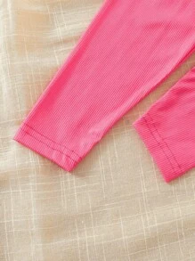 Baby Girls 2pcs Rose Red Cute Rabbit Short Sleeve Leggings Set, Snug Fit Pajamas - Hot Pink - View 3