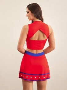 Cheerettes School Spirit Cheerleading Outfits Digital Print Women Sports Outfit - Red - View 2