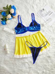 طقم ملابس داخلية رومانسية مثيرة من 5 قطع بتصميم ألوان متداخلة، مقاس كبير الحجم - متعدد الألوان - مشاهدة 2