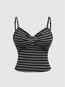 ROMWE Đai đeo có thể điều chỉnh bằng kim loại tròn hai tông màu sọc cỡ lớn - Đen và trắng - Xem 1