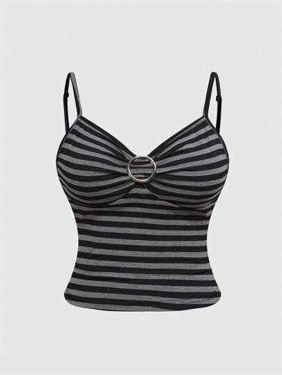 Plus Size Two-Tone Striped Metal Round Buckle Adjustable Suspender