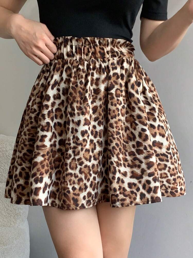 Women's Fashion Leopard Print High Waist Skirt Cheetah Print Fall Skirts