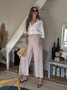 Chiquease Pantalones informales con estampado de bloques de color y lunares - Albaricoque - Ver 1