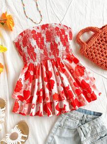 Soleia Bunter Blumenprint Crop Top mit geraffter Taille und gestuftem Saum, geeignet für Urlaub, Date, Nachmittagstee, Urlaub, Musikfestival, Boho-Stil