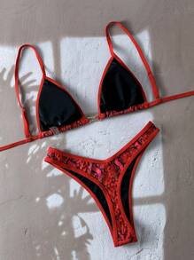 Swim Vcay 2 件套夏季假期春假动物印花随机图案上衣搭配性感高腰比基尼泳裤 - 彩色 - 查看 2