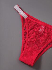 4pcs/Pack Women Lace & Ribbon Trim Triangle Panties Set - Multicolor - View 3