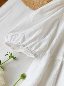 SHEIN Comfortcana 2 件套白色编织系带短袖女式衬衫和短裤 - 白色 - 查看 3