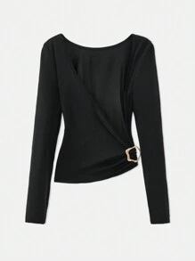 Maija Spring And Summer New Style Black Tight-Fitting Waist Sexy Backless Waist Metal Buckle Women's Tops Urban Modern Elegant Daily Casual Commuting Suitable For Going Out For Vacation Party Party Wedding Date Wear
