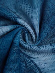 Flirla 大码女式蝴蝶印花休闲不对称下摆吊带背心，夏季 - 藍色 - 查看 5