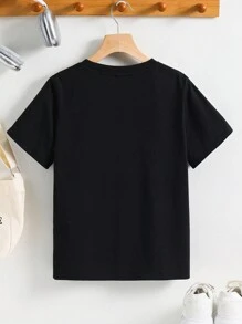SHEIN T-shirt à manches courtes pour garçon préadolescent, style sportif coréen casual avec bloc de couleurs et imprimé. Convient pour le trajet, l'école, le casual quotidien, les sports, le printemps/été