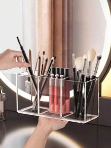 SHEIN 1pc Clear Makeup Brush Holder Desktop Vanity Makeup Organizer For Lipstick, Eyebrow Pencils, Skincare Products - Multicolor - View 7