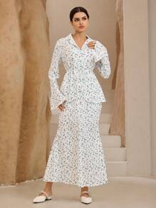 Graceveil 2pcs Women Floral Print Flare Sleeve Top And Long Fishtail Skirt Set