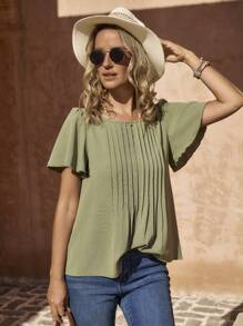 LanaWest 女士编织纯色夏季假日衬衫 - 綠色 - 查看 3