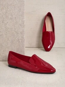 SHUZIA 女士仿 PU 简约一脚蹬乐福鞋 - 酒紅色 - 查看 7