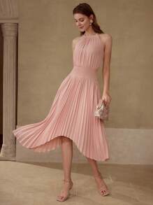 MOTF PREMIUM 褶饰不对称下摆连衣裙 - 粉色 - 查看 3