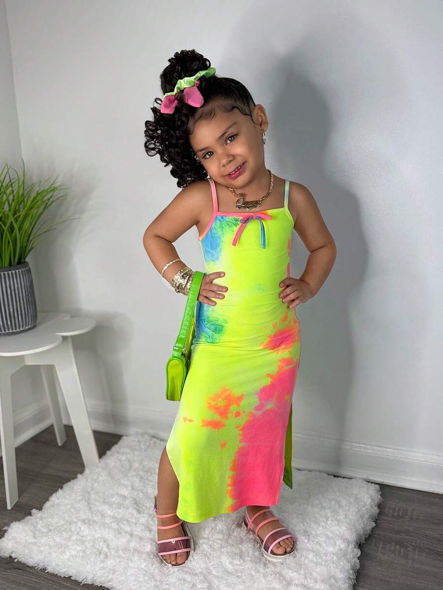 年轻女孩休闲街头风格扎染吊带裙 - 橘色 - 查看 1