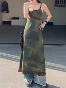 DAZY 扎染多层生菜边吊带裙太阳裙，休闲女装 - 彩色 - 查看 3