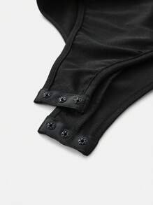 Maija Spring And Summer New Style Black Metal Chain V-Neck Sexy Women's Bodysuit, Urban, Modern, Elegant, Sleeveless, Daily Casual Commuting, Suitable For Going Out, Holiday, Holiday Party, Wedding Date Wear - Black - View 8