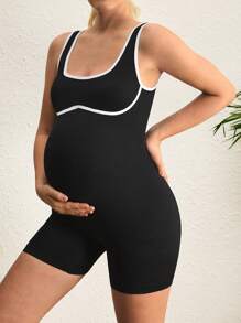 SHEIN Maternity Color Block Trim Casual Shorts