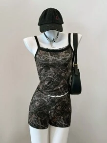 SHEIN EZwear Conjunto de dos piezas de estilo gótico grunge y Y2K para mujer, perfecto para el verano