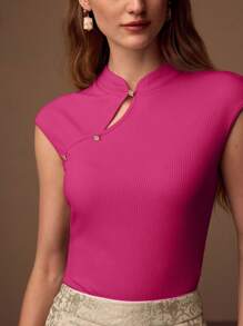 MOTF PREMIUM CAMISETA SLIM FIT CON CUELLO MANDA - Rosa Fucsia - Ver 2