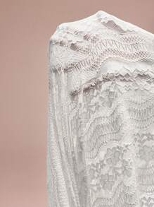 SHEIN BAE Váy Maxi đuôi cá dài tay trễ vai ren trắng thanh lịch dành cho nữ, thích hợp cho đám cưới, tiệc tùng, váy phù dâu - trắng - Xem 3