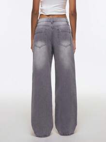 Easelle Jeans rectos de pierna casual con efecto desgastado y calado - Gris - Ver 2