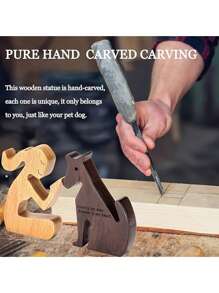 1 Bộ Tượng Chó Bằng Gỗ Thủ Công - Món Quà Hoàn Hảo Cho Người Yêu Chó, Trang Trí Đơn Giản Cho Kệ Phòng Ngủ Và Văn Phòng Tại Nhà - màu nâu - Xem 4