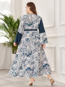 Lacomfia Elegant V-Neck Digital Printed Plus Size Dress - Multicolor - View 2