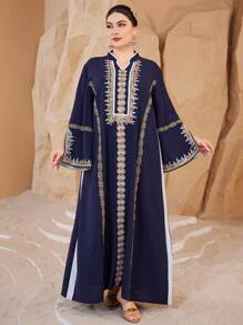 Al Najma Vestido largo con decoración de lentejuelas para mujer talla grande, vestido árabe sencillo y elegante, modesto kaftan