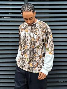 INAWLY Men's Personalized Stylish Camouflage Patchwork T-Shirt, Spring/Autumn - Multicolor - View 4