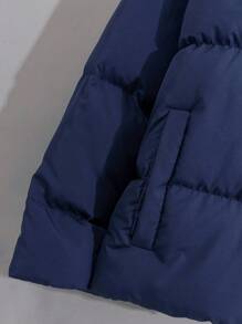 SHEIN Cottnline Men Allover Printed Lining Regular Hooded Padded Coat - Navy Blue - View 5