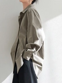 Dazy-Less Camisa de mujer de manga larga con diseño minimalista y casual de negocios, con botones, ropa de mujer de otoño