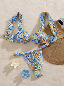Swim Vcay Phụ nữ 2 cái/bộ mới thời trang gợi cảm mùa xuân nghỉ mát & lễ hội mùa hè bãi biển mặc trang phục, bộ bikini dây rút in không dây hỗ trợ phong cách boho - Nhiều màu - Xem 8