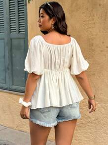 Breezaya 大码女式浪漫节日花卉装饰褶皱荷叶边下摆衬衫