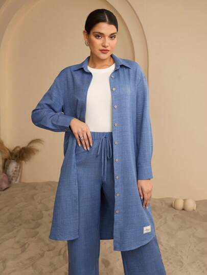 Graceveil 女士长袖衬衫和裤子阿拉伯风格套装，朴素