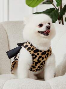 PETSIN 1 Set Pet Fashionable Leopard Print Bow Decor Harness & Leash Suit, For Cats And Dogs