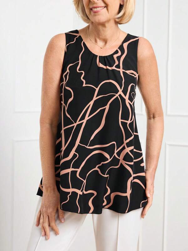 Miaspire Women's Casual Random Print Sleeveless Shirt