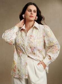 Anewsta Ladies' Large Elegant And Fashionable Embroidered Bubble Sleeve Women's Shirt, Autumn Spring Outfits