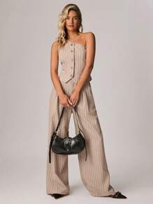 Forever 21 Women's Striped Single-Breasted Sleeveless Casual Top - Khaki - View 5