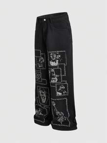 ROMWE MEN Anime 男士动漫印花牛仔裤