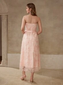 MOTF 对比色网纱花卉图案连衣裙 - 橘色 - 查看 7