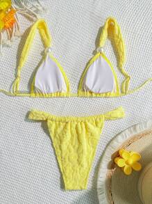 SHEIN Swim 2 pièces Maillot de bain bikini sexy avec perles en tissu spécial et bretelles dos nu. Décontracté et confortable pour les vacances à la plage, pour les vacances d'été.