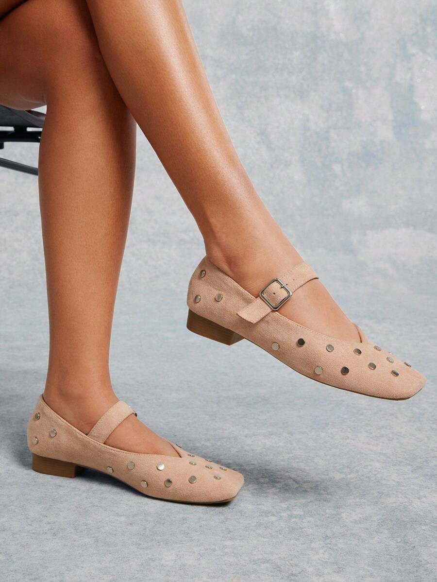 SHUZIA Zapatos de tacón de punta cuadrada cómodos y de fácil puesta para mujer - Beis - Ver 1