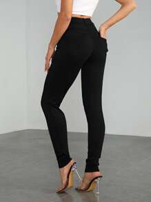 SHEIN Tall Casual Versatile Solid Color Slim Fit Pants - Black - View 2
