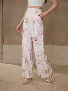 MOTF PREMIUM FLORAL PRINT WIDE LEG SUIT PANTS - Pink - View 4