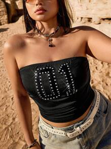 SHEIN EZwear Plus Size Black Letter Print Sleeveless Camisole, Light And Suitable For Party, Spring/Summer - Black - View 1