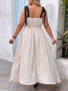 SHEIN VCAY Vestido corto casual con bloqueo de color y tirantes para vacaciones en la playa de tallas grandes - Albaricoque - Ver 2
