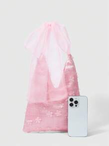 ROMWE Kawaii Card Love Bow Flower Pattern Ladies Shoulder Bag, Cute Bow Bag For Women - Pink - View 3