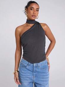 SHEIN BAE Camiseta de tirantes de punto acanalado color gris sólido para mujer, top sin mangas versátil y casual para capas, primavera/verano - Gris - Ver 5